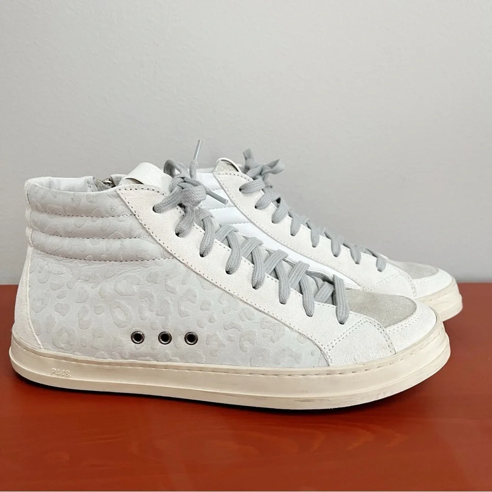 P448 NWOB Gray White Cheetah Animal Print High Top Sneakers Size 40 US 9.5-10